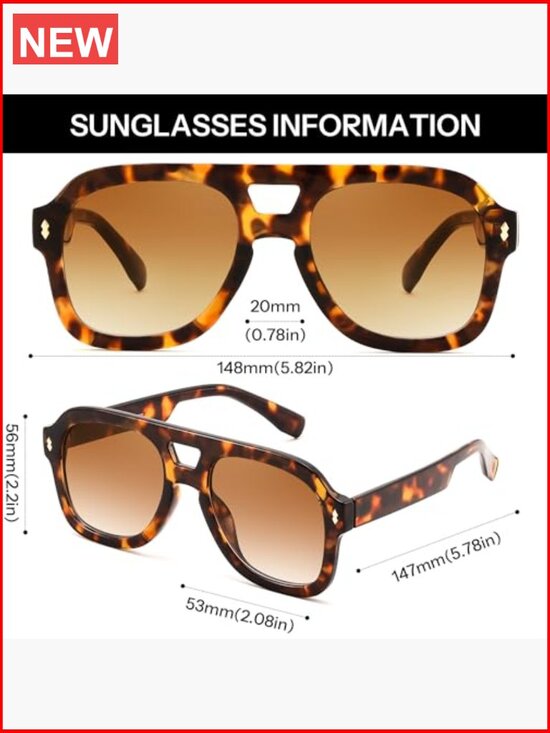 Retro Thick Aviator Sunglasses, Vintage Classic Square Pilot Shades, UV main image 7